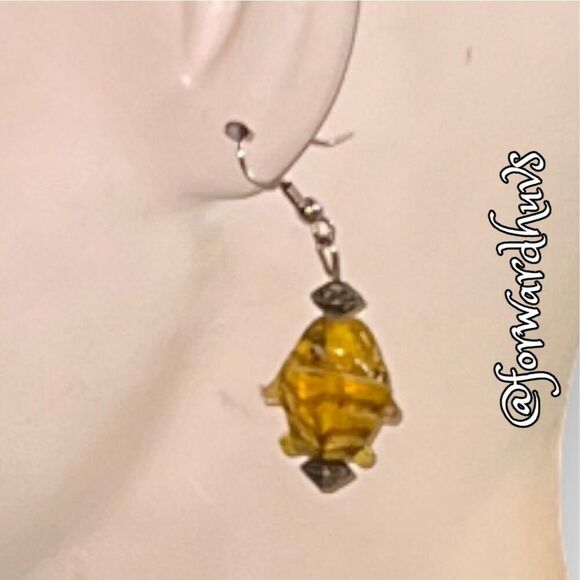 Two Pair of Artisan Hand Crafted Glass Fish Earrings – Red and Yellow - Picture 5 of 14